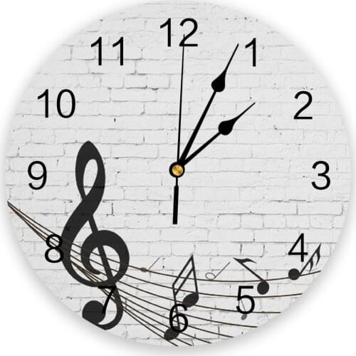 Sheet Music On White Brick Wall Creative Wall Clock For Home Office Decoration Living Room Bedroom Kids Room Hanging Watch