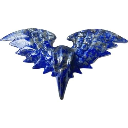Natural Lapis Lazuli Stone Hand Carving Crow Skull Wings Figurine Crystal Healing Reiki Home Decor