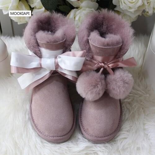 The latest high-quality snow boots in Europe in 2019, real sheepskin, 100% natural wool, womens shoes 4 colors