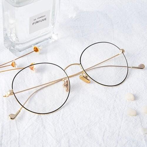 Fashion Design Metal Ladies Glasses Frame Round Transparent Lens Classic Retro Men Prescription Optical Glasses