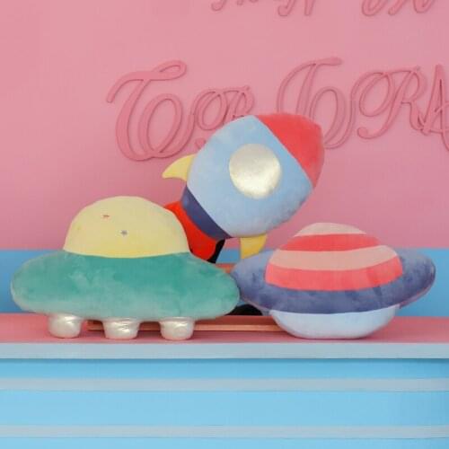 New Rocket Spaceship Plush Toys Cartoon Star Planet Reading Pillows Toy Home Decoration Stuffed Dolls for Kids Birthday Gifts