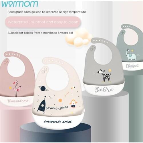 New Baby Cartoon Silicone Bib Oil-proof Not Afraid of Dirt Super Soft Bib Baby Meal Three-dimensional Rice Pocket
