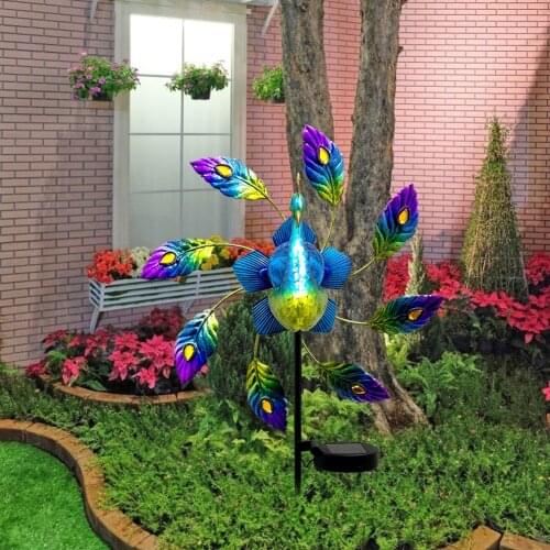 New Design Home Decoration Garden Metal Colorful Peacock Solar Lights Stake Waterproof Landscape Outdoor Lights Accessories