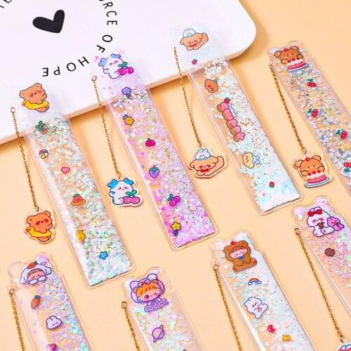 Creative Cartoon Bookmark Drawing Ruler Cute Girl Cherry Flower Quicksand Plastic Ruler Measuring Straight Ruler Gift Stationery