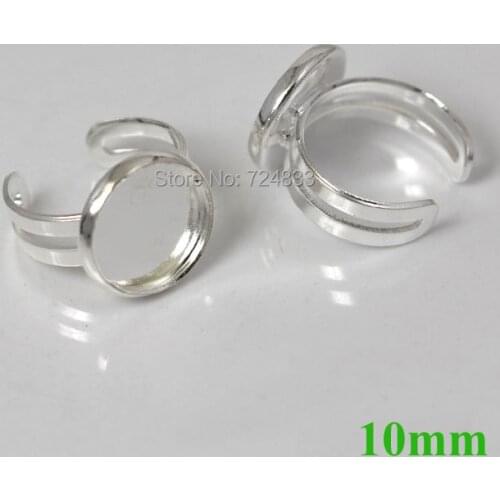 Blank Bezel Kids Ring bases w/ 10mm Inner Round pads tray Cabochon Brass Children Girls Open Ring Settings Findings Silver tone