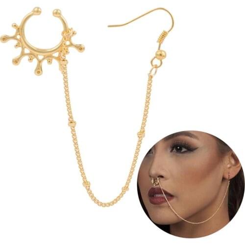 Punk Sexy Alloy Women Earrings Geometric Earrings Nose Clip Nose Hoop Chain Fashion U Shape Nostril Ring Chain for Women