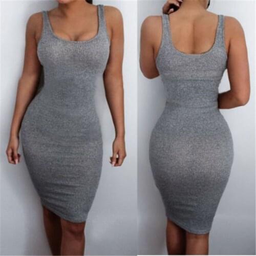 Fashion Sexy Womens Ladies Dresses Summer Sleeveless Bandage Bodycon Party Dress Casual Short Mini Dress Gray