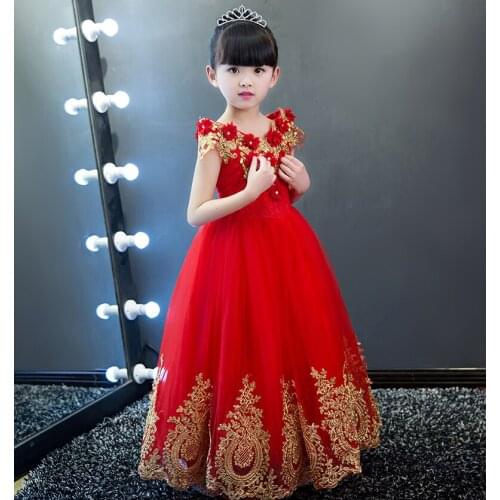Princess Dress Cosplay Costume Sequined Appliques Flower Girl Dresses Wedding Ball Gown V-neck Long Kids Dress Birthday Gifts