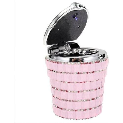 Rhinestones Portable Car Ashtray With Light Crystal Diamond Led Car Ash Tray Ashtray Storage Cup Holder Black For Girls Woman