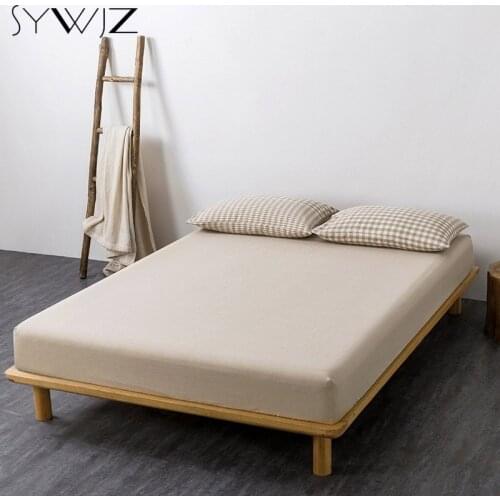 Plain Cotton Bedding Linens King Size Fitted Sheet for Double Bed Sabanas Mattress Cover with Elastic Non-slip No Pillowcases