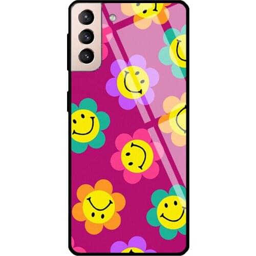 Magenta Smiles Tempered Glass Case For Samsung Galaxy S21 Ultra Note 20 S8 S9 S10 Note 10 Plus S20 FE