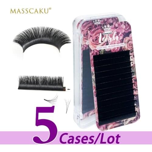 5case/lot MASSCAKU sell 8-20mm length high quality fast fan self-making natural synthetic mink eyelashes for mackup beauty