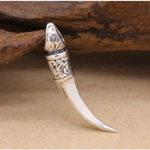 Handmade Vintage 925 silver wolf tooth pendant Real Sterling Silver Tooth Pendant Silver Jewelry Necklace Pendant