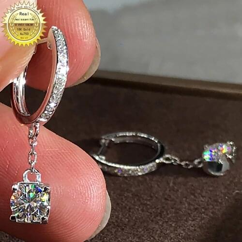 10K White Gold Earrings Drop Clip Hoop Earrings Moissanite Diamonds 1 2 4 6 Carat Round Wedding Party Engagement Anniversary