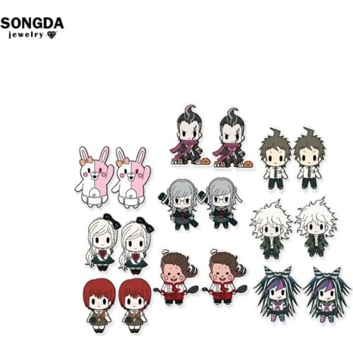 SONGDA Japanese Cartoon Danganronpa V3 Design Earrings for Men Best Friends Gifts for Teens Acrylic Cool Stuff Anime Fans
