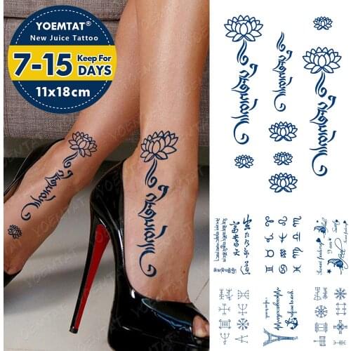 Juice Lasting Waterproof Temporary Tattoo Sticker Tibetan Buddhism Sanskrit Lotus Totem Letter Flash Tattoos Body Art Fake Tatto