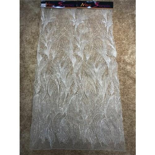 High Quality French Bead Lace Fabric off white Latest African Mesh Tulle Lace Fabric 10 Yard Nigerian Sequins Lace Fabric