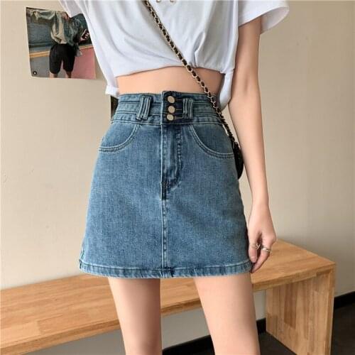Skirts womens Blue denim skirt female summer short skirt 2021 new high-waisted thin a-line skirt Cowboy Harajuku