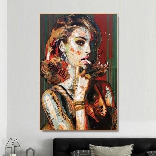Fashion Women Smoking Wall Art Posters and Prints Beauty Girl Abstract Printed on Canvas Painting Modern Picture for Living Room