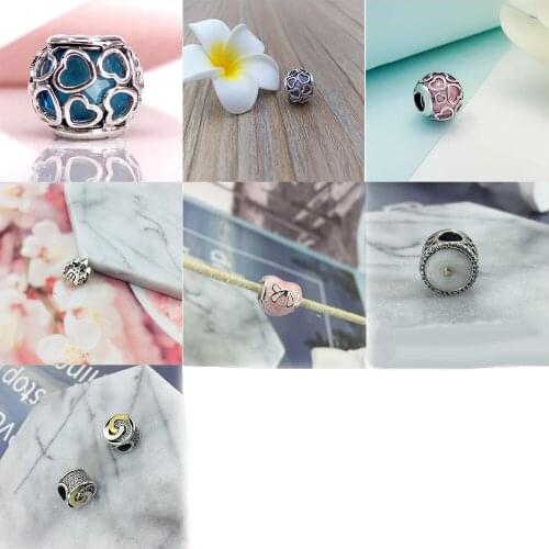 Fashion High Quality S925 Sterling Silver 1:1 Castle Pink Bow Heart Shaped Bracelet Beaded Suitable For Women Diy Charm Jewelry