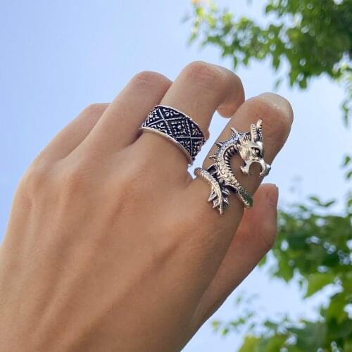 Lost Lady Vintage Black Silver Color Rings Metal Punk Round Big Width Woman Ring Finger Knuckle Jewelry Gift Wholesale