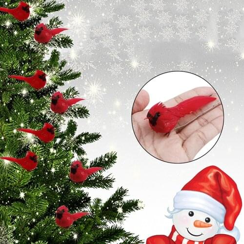 10PCS/ Pack Christmas Cardinal Birds Artificial Red Bird Christmas Tree Pendant Lifelike Decorative Festival Party 2021