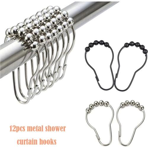 12Pcs Shower Curtain Hooks Bathroom Shower Curtain Rollerball Window Curtain Rings Hooks Buckle Fastener Clasp Polished Ball