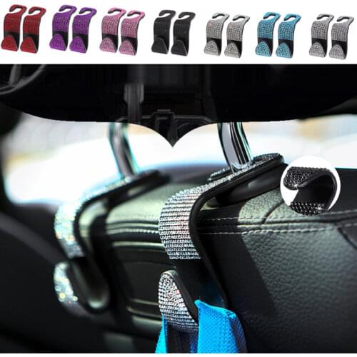 2pc Car Diamond Hanging Hook Rear Seat Backrest Crystal Storage Hanging Holder Rhinestone Mounted Hooks Auto Interior Decoration