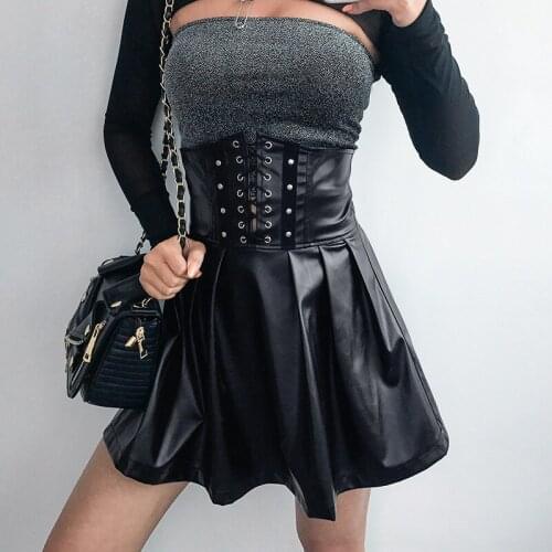 2019 Fashion Women Ladies Solid High Waist Slim PU Leather Summer Club A line Mini Skirts