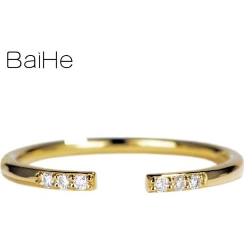 BAIHE Solid 14K Yellow Gold 0.05CT H/SI Round Natural Diamonds Engagement Women Trendy Fine Jewelry Beautiful diamond Gift Ring