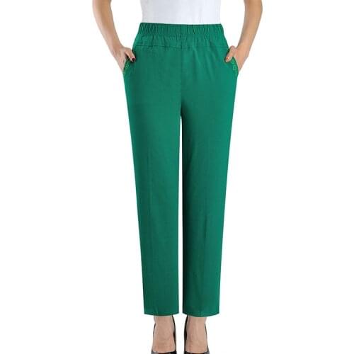 Casual Stretch Cotton Pants Women Plus Size 5XL Spring Summer Loose Mom Trousers Elastic High Waist Straight Leg Pants Female