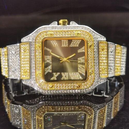 MISSFOX Brown Dial Square Watch Man Diamond Gold And Silver Watches Quartz Men Luxury Outdoor Reloj De Hombre Stainless Steel