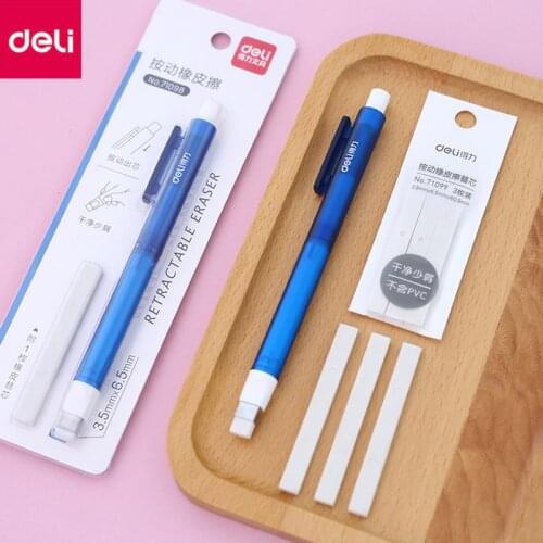 Deli 71098 Correction Supplies Pencil Rubber Retractable Press Eraser School Stationery Erasers for Kids
