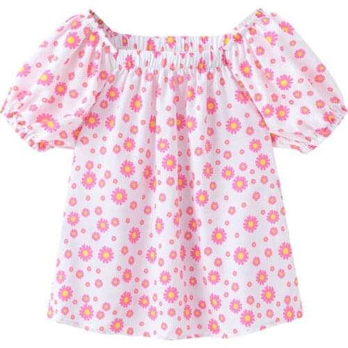 Children Girls Clothing Tops Summer New Baby Printed Shirt Cotton Top Girls One-Shoulder Short Sleeve T-Shirt Clothes For Girl