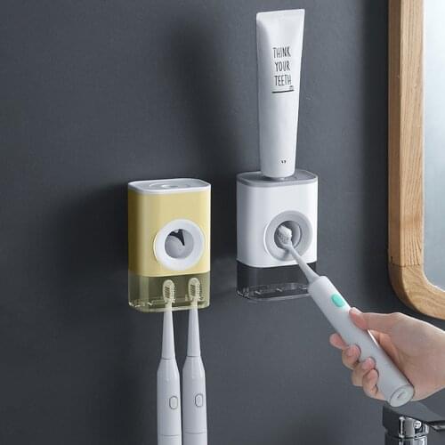 GURET New Lazy Toothpaste Squeezer With Toothbrush Holder Wall-mounted Automatic Toothpaste Dispenser Home Bathroom Accessories