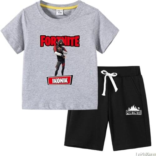 Games FORTNITE Childrens Suit Summer Boys Girls Short Sleeve Two-piece Sports Suit Baby Cotton Clothes Sets 1-8Y Tshirt