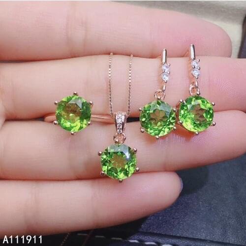 KJJEAXCMY fine jewelry 925 sterling silver inlaid Natural Peridot Necklace Ring Earring trendy Suit Support Detection luxurious