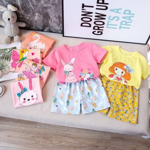 Toddler Girls Home Wear Sets Summer New Kids Cartoon Cotton Shirts Shorts Girls Sleepwear Suits Childrens Pajamas Baby Clothes
