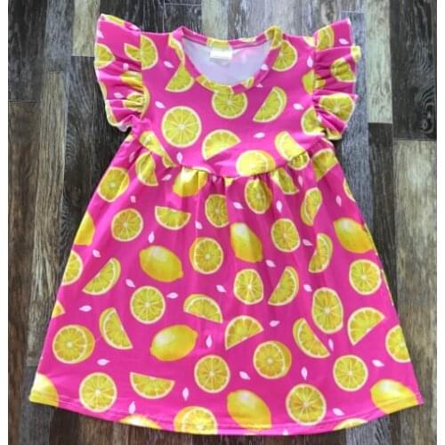 Lovely Popular Kids clothing Little Baby Girl Sweet Lemon Fruit Full Print Pink Summer Pearl Dress