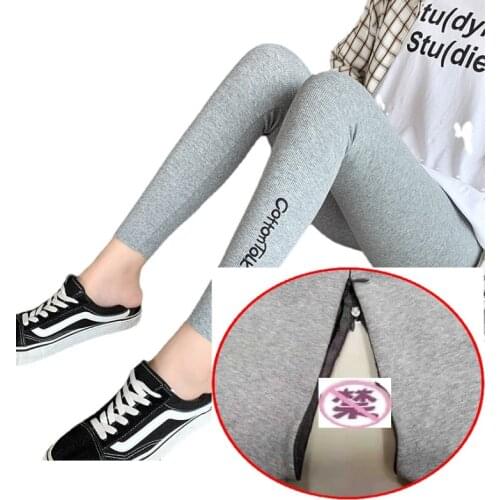 Autumn New Crotch Zipper Open-Free Sex Pants Threaded Underwear Leggings Womens Outer Wear High Waist Large Size Slimming