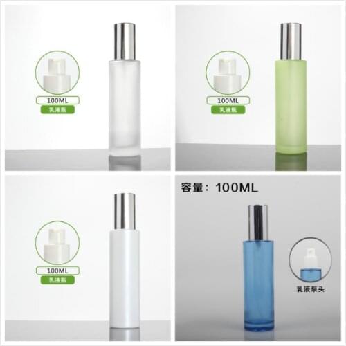 100ml frosted/green/blue/white glass bottle shiny silver lid for serum/lotion/emulsion/foundation/gel cosmetic packing