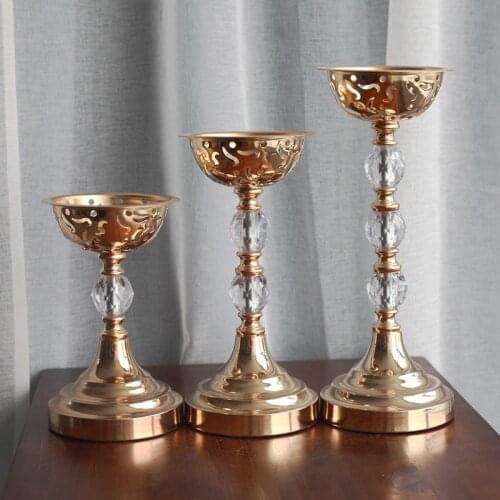 IMUWEN Metal Candle Stand Gold Crystal Vase Fashion Candle Holder Wedding Exquisit Table Candlestick Party Home Decoration IM743