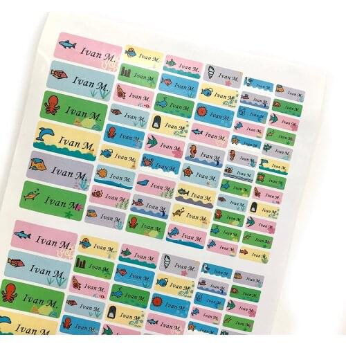 Boy Sea Fish Pattern Name Stickers Custom Personal Tags Kids Waterproof Cute Cartoon Label For School Stationery Scrapbooking