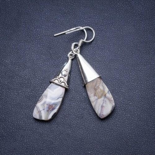 Natural Crazy Lace Agate Handmade Unique 925 Sterling Silver Earrings 2" X4707
