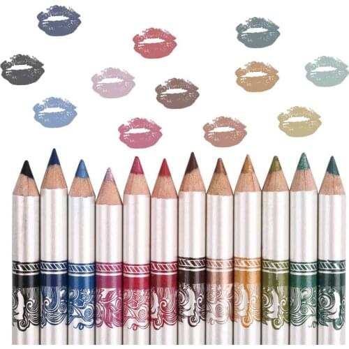 12PCS/PACK 2 in 1 Eyeliner 12 Colors Lip Pencil Long-lasting Waterproof Makeup Cosmetic Set Eye Liner HOT SALE eyeliner stamp