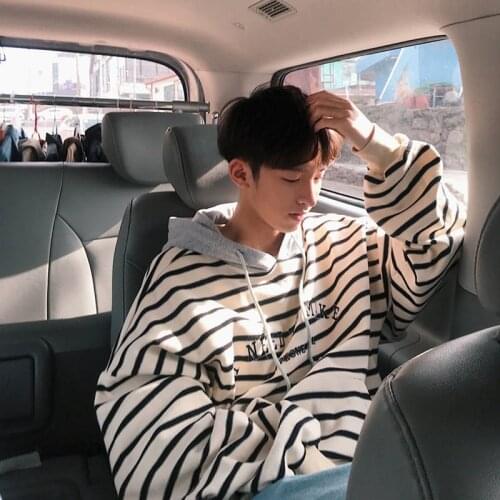 Casual Hoodie Men Sweatshirt Autumn&Winter Striped Hoodies Long Sleeve Sweatshirt Outwear Coat Black White Streetwear Hoodies