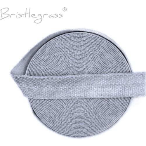 BRISTLEGRASS 5 Yard 5/8" 1.5cm Silver Grey Solid FOE Foldover Elastics Spandex Satin Kids Hairband Headband Lace Trim DIY Sewing