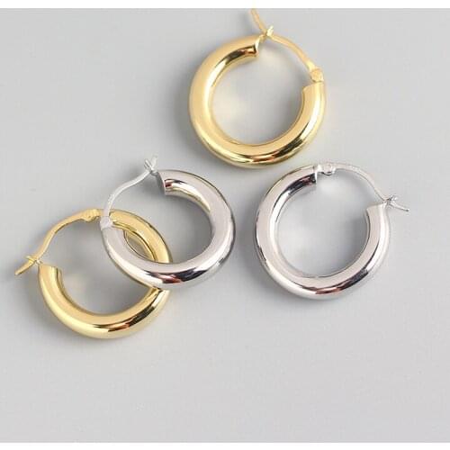 Real 925 Sterling Silver Round Geometric Huggies Hoop Earrings For Fashion Women Party Hiphop Fine Jewelry Accessories
