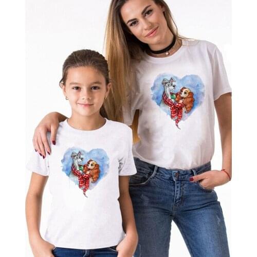 Family Matching Shirt Lady Tramp Short Sleeve Cartoon Tops Father Mother Son Daughter Matching Clothes Family Look Love Shirts