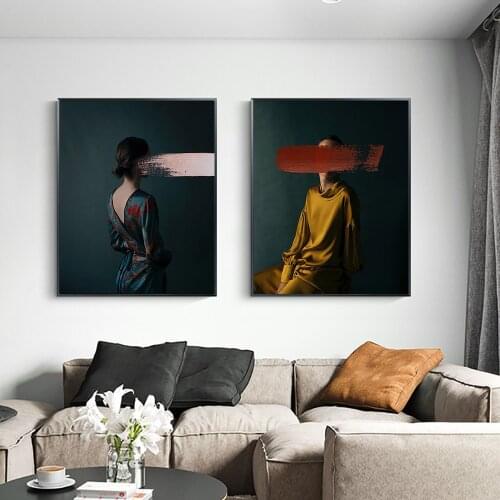 Modern Paint Smear Portrait Canvas Paintings Women Wall Art Posters and Prints Abstract Pictures For Living Room Decoration
